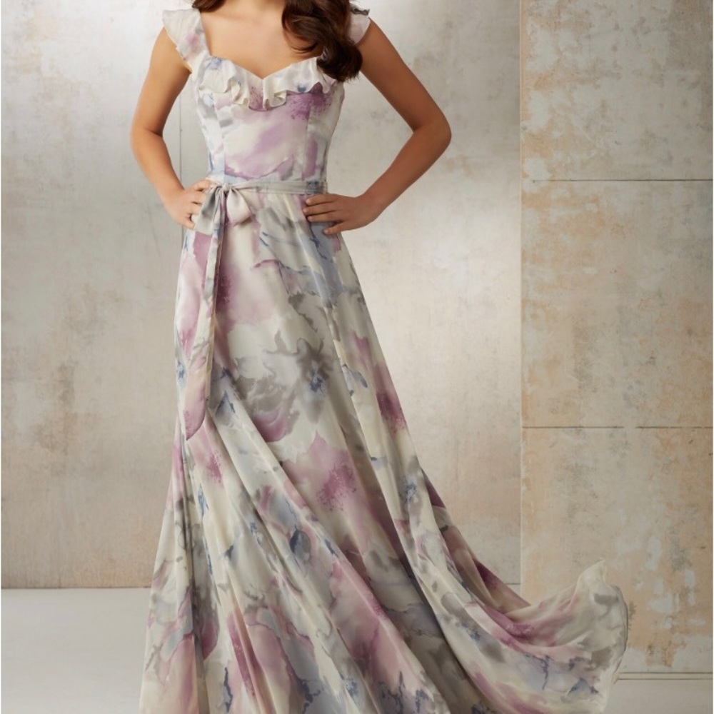 BNWT Mori Lee Floral Chiffon Ruffle Dress - sz 8
